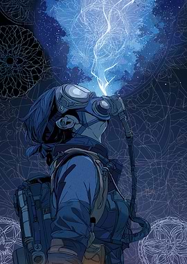 Woman with Gas Mask Looking Upward