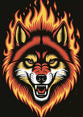 Fiery Wolf Head Illustration