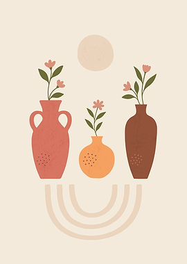 Minimalist Vases with Flowers Illustration