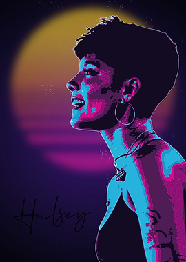 Halsey Portrait in Retro Pop Art Style