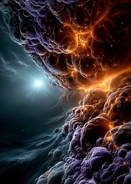 Nebula Cloudscape with Golden Light and Shadow