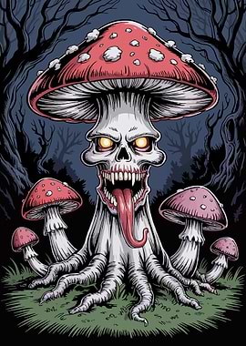 Creepy Mushroom Skull in Dark Forest
