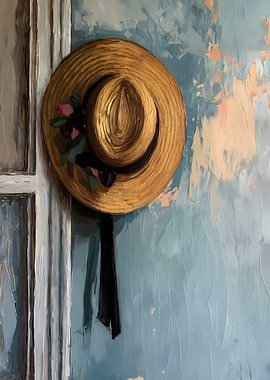 Straw Hat with Flowers Painting