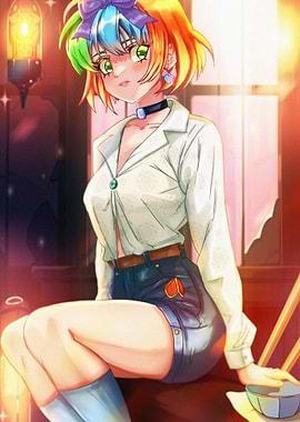 Anime Girl with Rainbow Hair