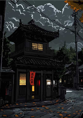 Japanese Building at Night