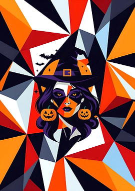 Geometric Halloween Witch Portrait