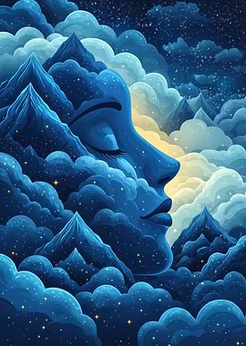 Dreamy Celestial Face in Mountain Clouds