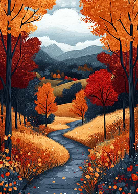 Autumn Landscape with Winding Path