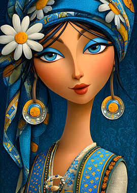 Stylized Portrait of a Woman in Blue