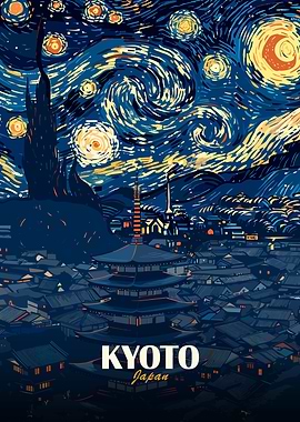 Kyoto Japan Starry Night Art