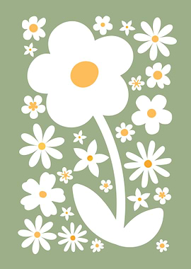Retro Floral Pattern on Green Background