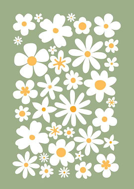 Retro Floral Pattern on Green Background