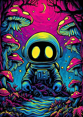 Astronaut in Psychedelic Mushroom Forest