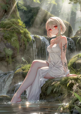 Anime Girl by Waterfall
