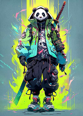 Cyberpunk Panda Warrior