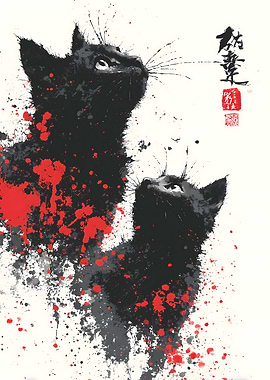 Ink Cats Looking Upward