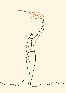 Minimalist Torchbearer Line Art
