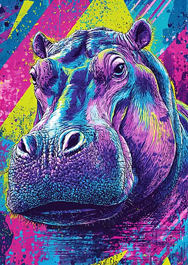 Colorful Hippopotamus Portrait