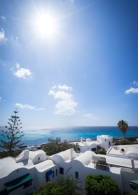 Greek Island White Buildings and Sea
