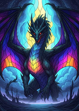 Stained Glass Dragon with Colorful Wings
