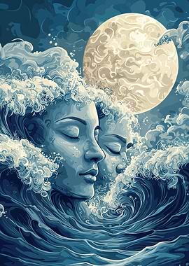 Ocean Dreams: Serene Faces and Waves
