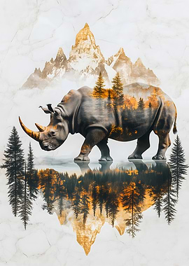 Rhino and Mountain Art