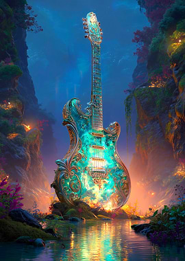 Ornate Guitar in Enchanted Landscape