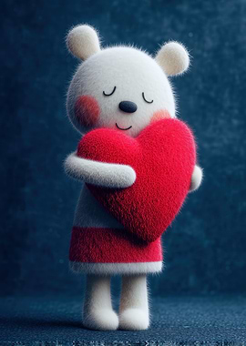 Cute Bear Hugging Red Heart