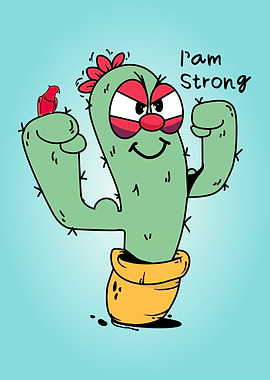 Cartoon Cactus with Bird and Text