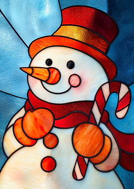 Stained Glass Snowman with Candy Cane