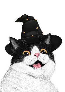 Whimsical Cat Wizard Portrait