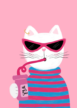 Cool Cat Sipping Juice