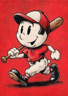 Cartoon Baseball Player with Bat