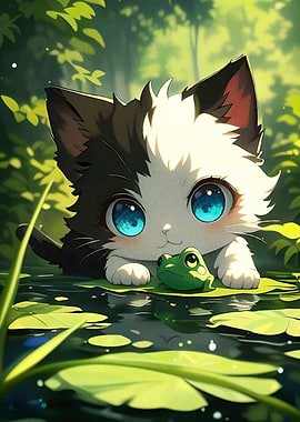 Cute Cat Frog Lilypad