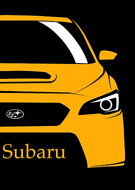 Yellow Subaru Car Minimalist Art