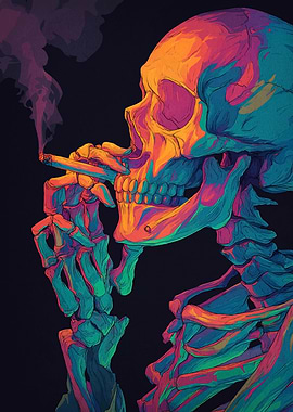 Colorful Smoking Skeleton Art