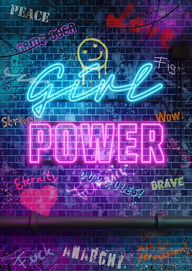Girl Power Neon Graffiti Wall