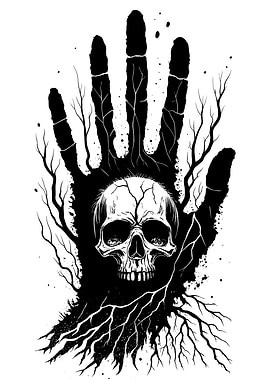 Skull in Hand Tree Black and White