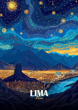 Lima, Peru Cityscape at Night