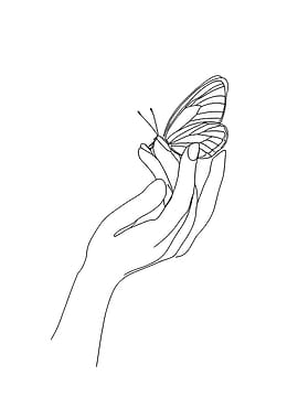 Butterfly on Hand Minimalist Line Art