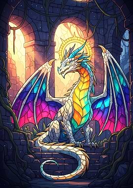 Stained Glass Dragon in Stone Archway