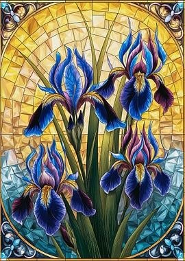 Stained Glass Phoenix Iris Flowers
