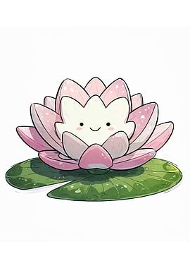 Cute Lotus Flower Cartoon Illustration