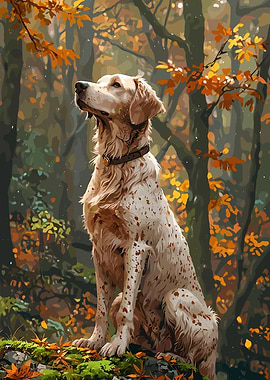 Dog in Autumn Forest Illustration