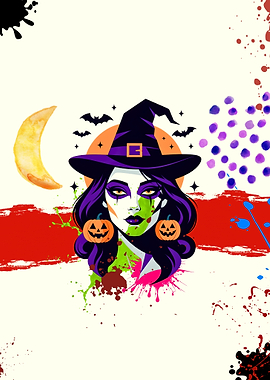 Halloween Witch with Pumpkin Earrings