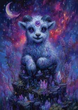 Mystical Lamb Portrait with Crystals