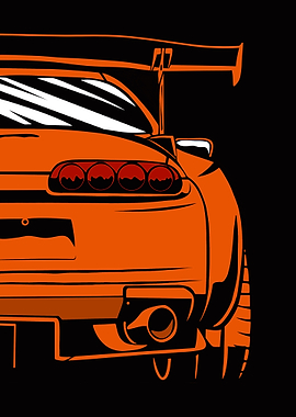 Orange Toyota Supra Rear View Art