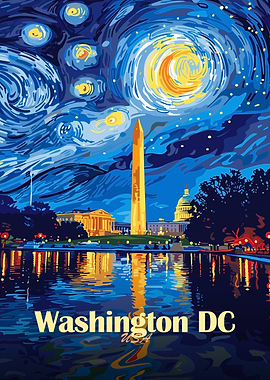 Washington DC Starry Night Illustration
