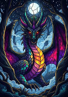 Colorful Dragon in Forest at Night
