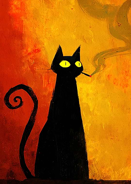 Smoking Black Cat Art